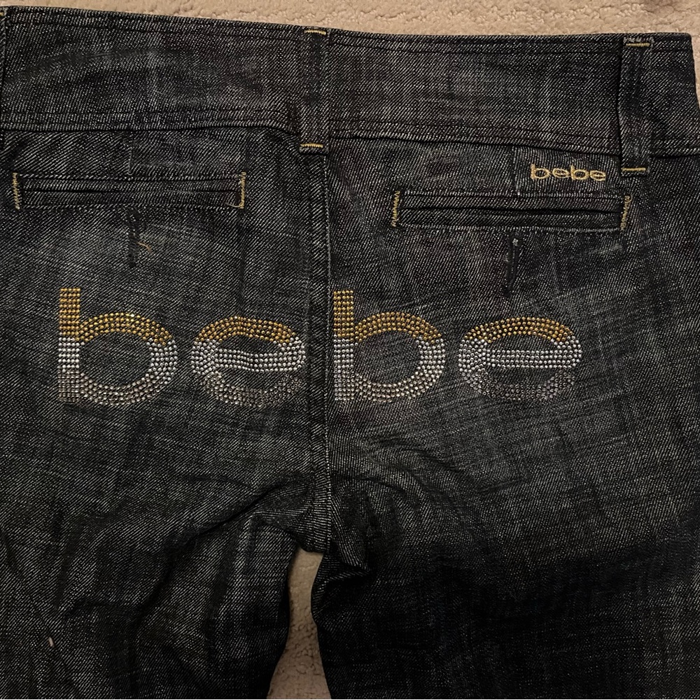 Bebe y2k low rise flare Jeans with bedazzling on the back!!! Wish they fit me😓